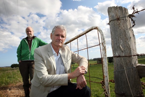 Drew Hutton (front), pictured with Friends of the Earth campaigner Cam Walker in 2013.