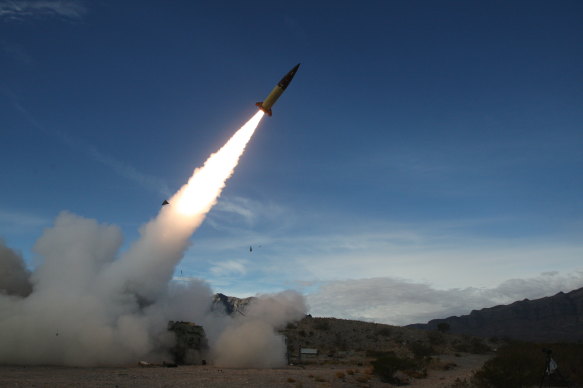 An Army Tactical Missile System (ATACMS) test fire at Fort Bragg military base in North Carolina.