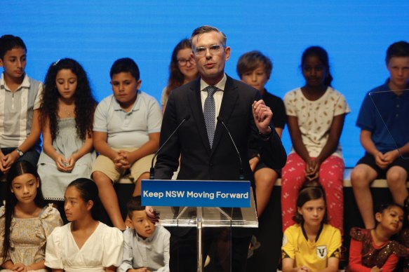 NSW Prime Minister Dominic Perrottet at the Liberal Party's election campaign launch on Sunday.