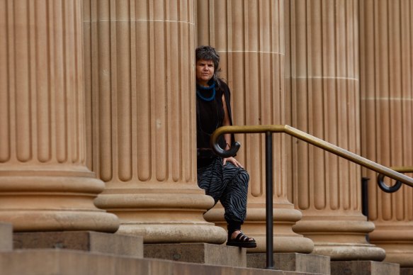 Karla Dickens at the entrance to the NSW Art Gallery. 