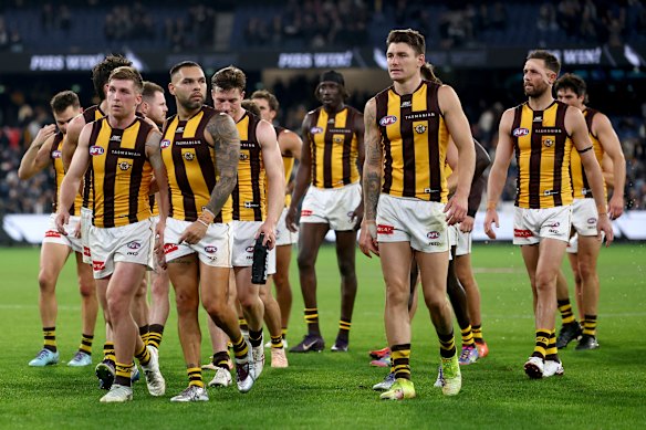 The Hawks after losing to Collingwood.