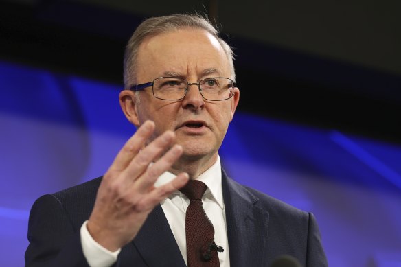 Opposition Leader Anthony Albanese during his address to the National Press Club of Australia in Canberra on July 2.