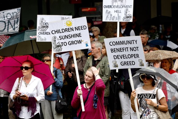 A community protest against so-called overdevelopment on Sydney’s lower north shore in 2019.