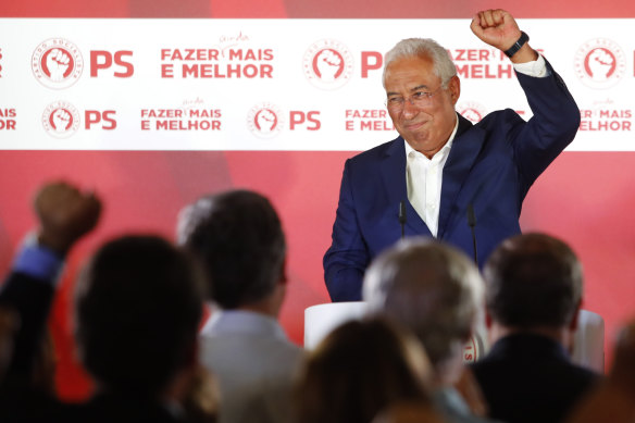Portuguese Prime Minister and Socialist Party leader Antonio Costa celebrates the election result.