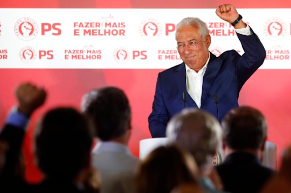 Portuguese Prime Minister and Socialist Party leader Antonio Costa celebrates the election result.