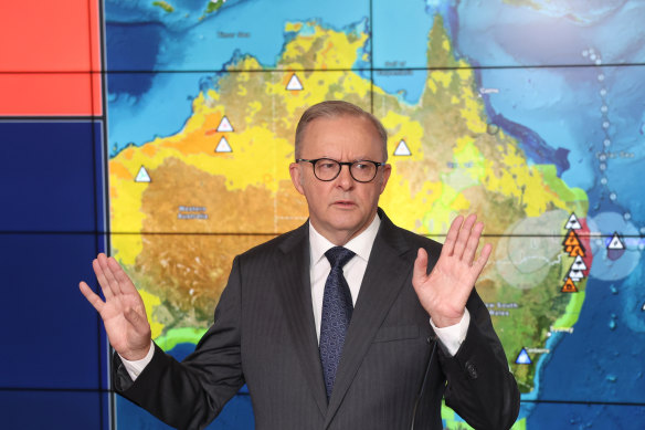 Prime Minister Anthony Albanese at the National Situation Room during the Cyclone Alfred emergency.