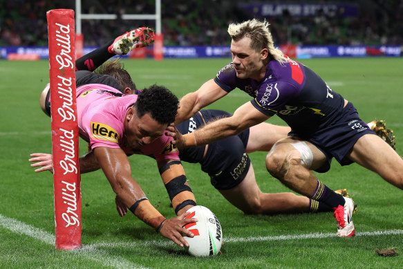 Paul Alamoti’s second try against Melbourne.