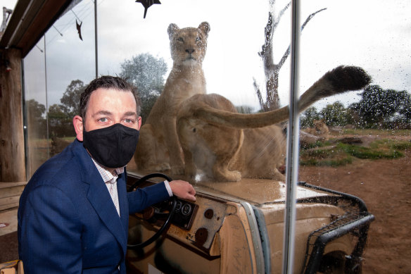 Premier Daniel Andrews at Werribee Zoo on Wednesday, announcing funding to make it "Australia’s leading open-range zoo".