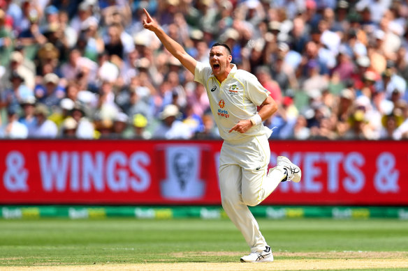 Scott Boland takes a wicket against South Africa at the MCG last year.