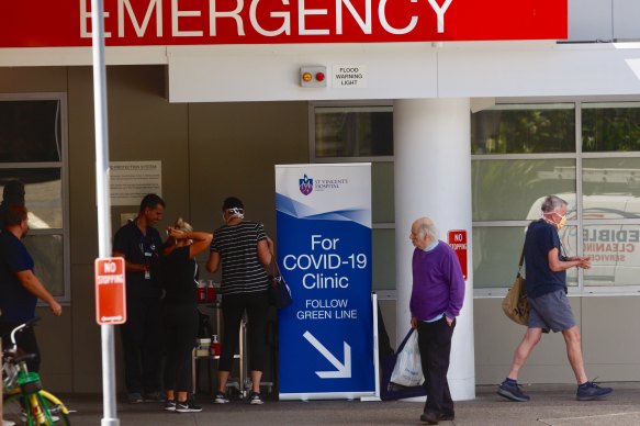  A Covid-19 testing station out the front of St Vincent's hospital in Darlinghurst.