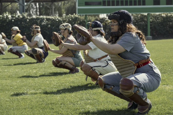 Abbi Jacobson (right) stars as Carson Shaw in A League of their Own.