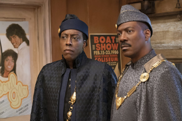 Arsenio Hall and Eddie Murphy in Coming 2 America.