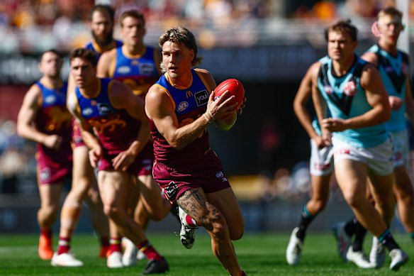 Will Ashcroft of the Lions in action during the round 20 clash.
