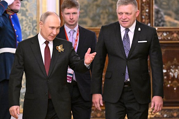 Russian President Vladimir Putin (left) and Slovakia’s Prime Minister, Robert Fico, at the Kremlin on Friday.