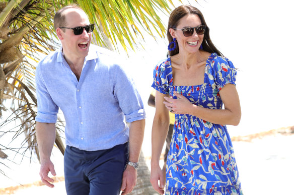 Prince William and Kate, Duke and Duchess of Cambridge, on the beach in Belize on Sunday. 