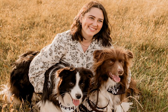 Ali Rose with her dogs Rogue (left) and Moose (right).