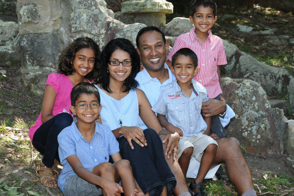 Chandran with her husband, Haran Siva, and their children, Ellora, Kailash, Siddharth and Hari, in 2013.