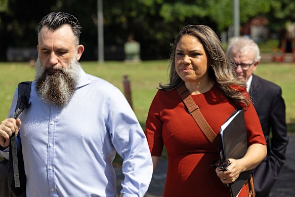 Jacinta Nampijinpa Price arrives at the Federal Court in Darwin for her defamation trial.