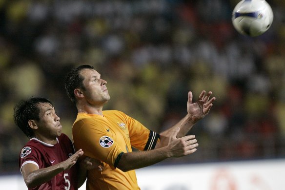 Retired Australian football great Mark Viduka, right, in action at the 2007 Asian Cup. 