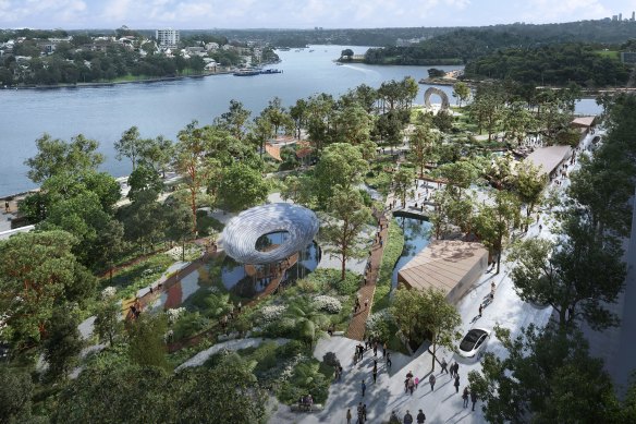 The state government said the park would provide a natural retreat in the heart of the city, honouring the long and deep history of the Gadigal people through First Nations design.