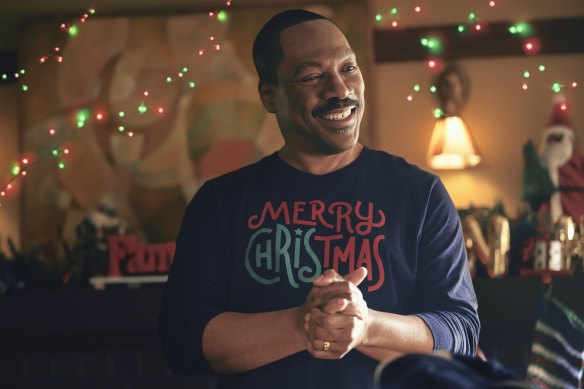 Eddie Murphy looks mildly embarrassed to be featuring in Amazon Prime’s Candy Cane Lane.