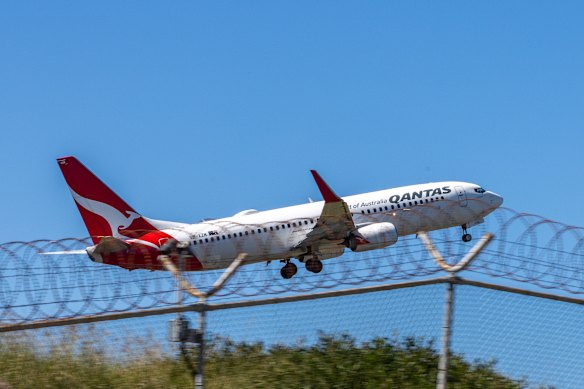 A Qantas flight departing Sydney.