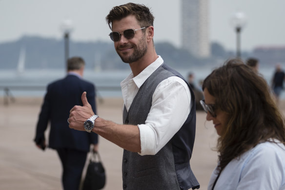 Surprise guest: Chris Hemsworth showed up at the Sydney Opera House on Wednesday for the Tourism Australia event.