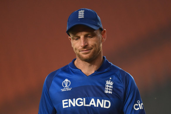 England’s dejected captain Jos Buttler after his team’s World Cup loss to Australia.