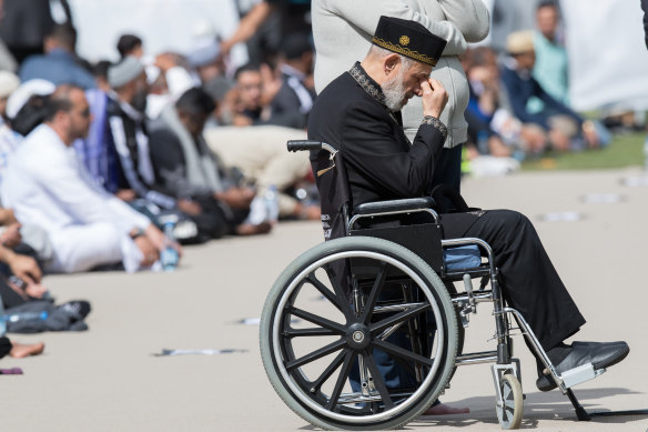 Dr Muhammad Elayyan, father of Ata Elayyan, who was killed at the Al Noor mosque, at a prayer service in Christchurch a week after the shooting.