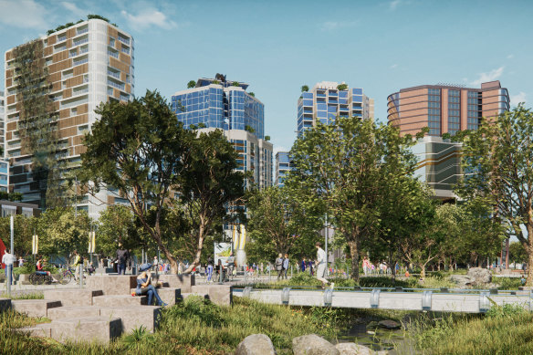 Renders of the new Arden Precinct in North Melbourne, which planning authorities say will have a population of about 20,000 by 2050.