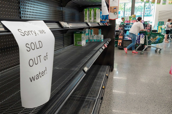 Panic buying has led to empty supermarket shelves  in Brisbane as Cyclone Anthony approaches. 