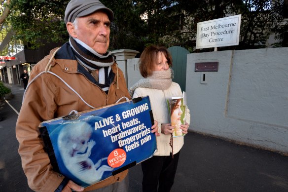 Demonstrators outside the abortion clinic in East Melbourne in 2015.