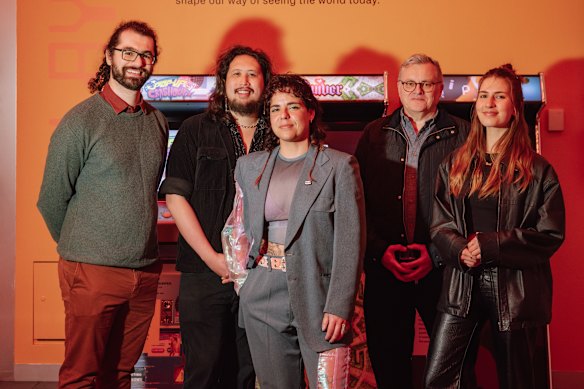 Anthony Doueihi, Peak Distapan, Jae Pietersen Scott, Craig Duturbure and Brie Healy (left to right) at ACMI’s Play On display.