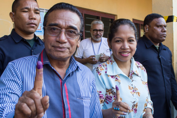East Timorese President Francisco "Lu Olo" Guterres (left).
