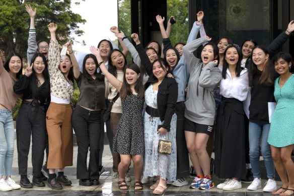 Presbyterian Ladies College International Baccalaureate students celebrate their results.