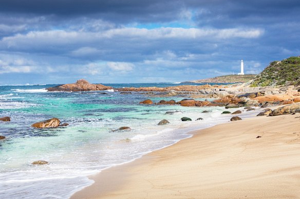 Storm clouds gather over Cape Leeuwin lighthouse in southwest Western Australia. 