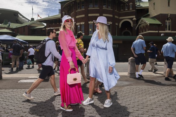 Grace Molyneux from Bondi and her mum Amanda arrive for day four of the Ashes test.