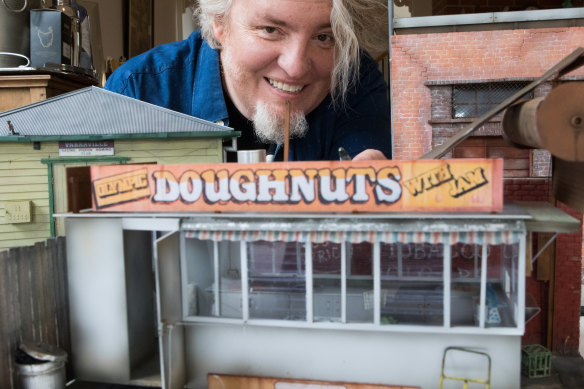 David Hourigan with the Olympic Doughnuts van miniature.