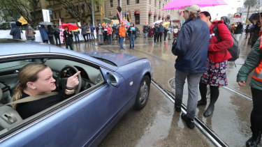 A motorist is very unhappy at the Extinction Rebellion protesters in the city. 