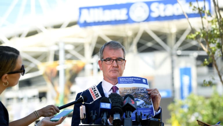 NSW Labor leader Michael Daley speaks to the media outside Allianz Stadium on Monday.