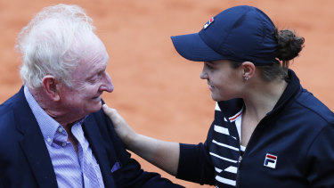 Grand praise: Australia's Ashleigh Barty with former Australian tennis ace Rod Laver, who believes she can win Wimbledon.