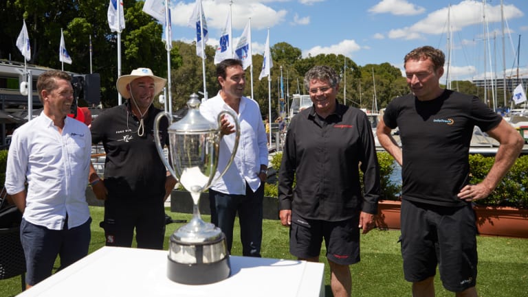 Eyes on the prize: (left to right) Mark Bradford of Black Jack, David Witt of Sun Hung Kai/Scallywag, Mark Richards of Wild Oats XI, Jim Cooney of Comanche and Christian Beck of InfoTrack.