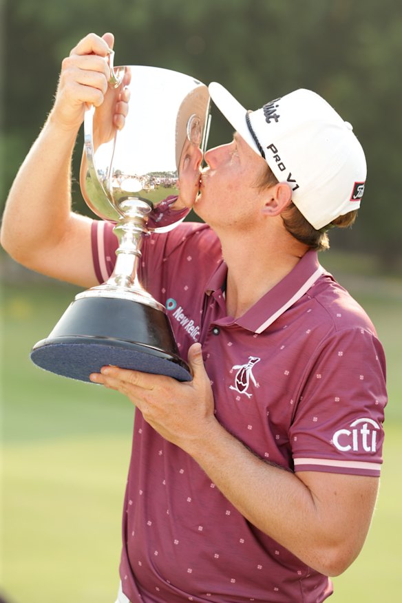 Big name player: Cameron Smith kisses the Joe Kirkwood Cup.