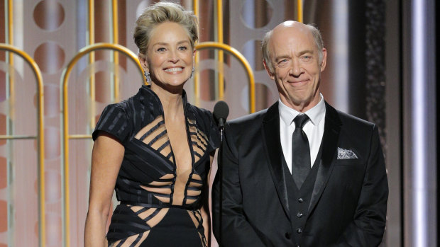 Sharon Stone, left, and J.K. Simmons at the 75th Annual Golden Globe Awards this year.