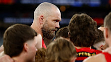 Max Gawn of the Demons addresses his team.
