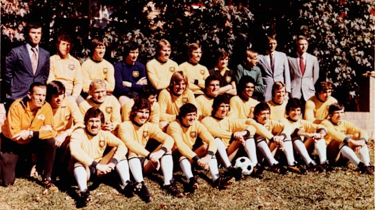 The Australian soccer team for the 1974 World Cup, picture at Wahroonga, NSW.