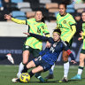 Hayley Raso tackles Yui Hasegawa.