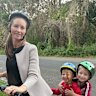The author and her children on their e-bike