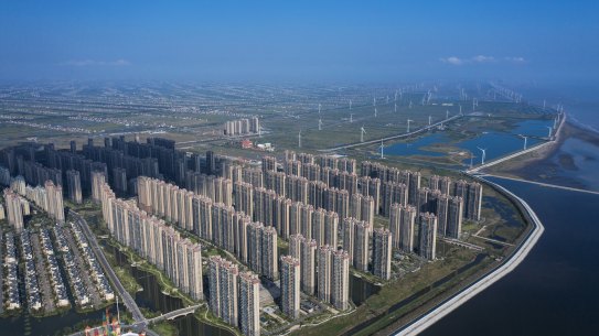 Apartment buildings at China Evergrande Group’s Life in Venice real estate and tourism development in Qidong, Jiangsu province.