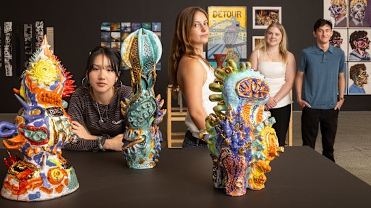 ArtExpress 2025: L-R Riana Shimamune, Scarlett Fotheringham, Maddison Beanland, and Stirling McNeill.